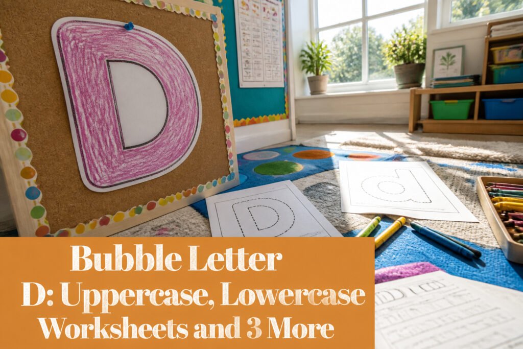 A large bubble letter D template intended for tracing or printing.