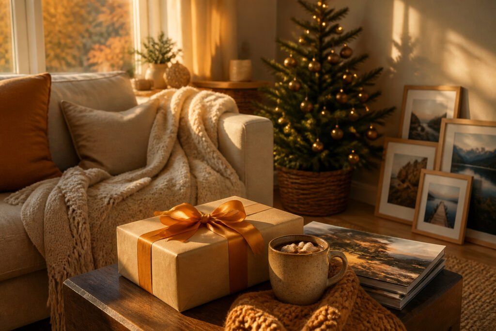 Cozy living room with warm sunlight streaming through the window